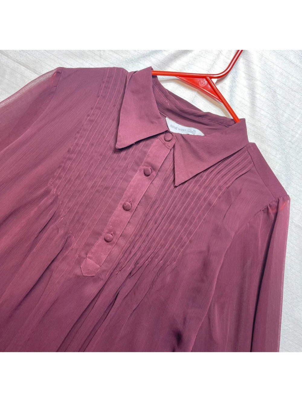 Nine West Women's Long Sleeve Burgundy Blouse XL